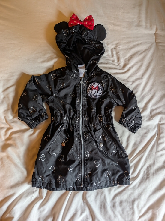 Disney Other - Disney Minnie Mouse Girls 2T Hooded Windbreaker Jacket Ears Bow Black
